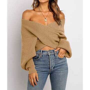 ZCSIA Women's Wrap V Neck Cropped Sweater - Chic Fall Style 2024
