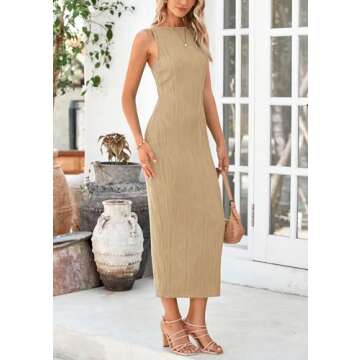 PRETTYGARDEN Womens Maxi Dress 2025 Summer Long Resort Wedding Guest Dresses Vacation Casual Bodycon Spaghetti Strap Sundress (Khaki,Medium)