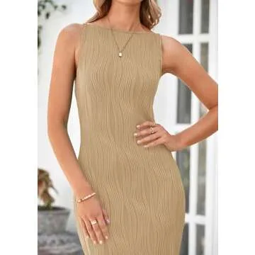 PRETTYGARDEN Womens Maxi Dress 2025 Summer Long Resort Wedding Guest Dresses Vacation Casual Bodycon Spaghetti Strap Sundress (Khaki,Medium)