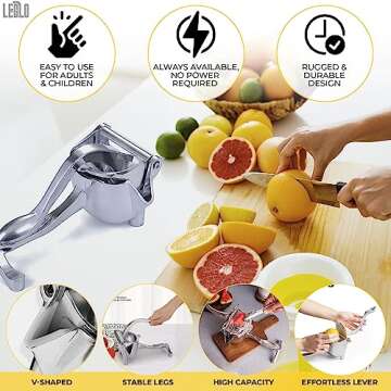 Hand Juicer Squeezer - Aluminum Manual Hand Press Juicer, Comfortable Ergonomic Grip for Efficient Juice Extraction of Pomegranates, Citrus, and other Fruits | Durable, Compact, Easy to Use and Clean