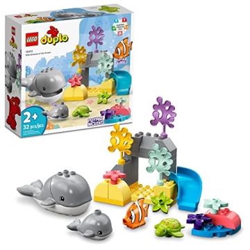 LEGO DUPLO Wild Animals of The Ocean Set 10972, with Whale and Turtle Sea Animal Figures & Playmat, ...