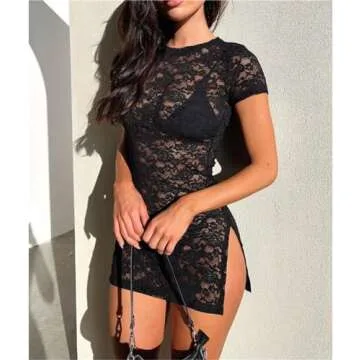 LOFAAC Sexy Floral Lace Bodycon Mini Dress for Women