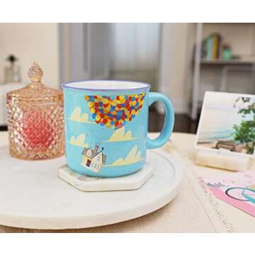 Disney Pixar UP "Adventure Is Out There" 20-Ounce Ceramic Camper Mug | BPA-Free Travel Coffee Cup For Espresso, Caffeine, Cocoa | Home & Kitchen Essentials, Cute Gifts and Collectibles