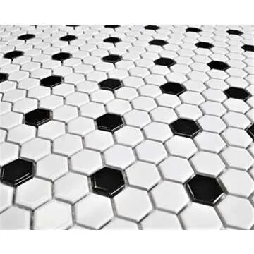 Retro Hexagon Shiny Mosaic Tile - Black & White Porcelain