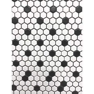 Retro Hexagon Shiny Mosaic Tile - Black & White Porcelain