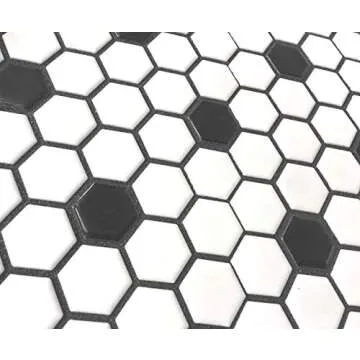 Retro Hexagon Shiny Mosaic Tile - Black & White Porcelain