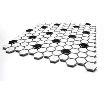 Retro Hexagon Shiny Mosaic Tile - Black & White Porcelain