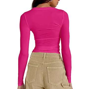 Dwnval Women Sexy Spring Casual Basic T-Shirt Tops Slim Fit Crewneck Long Sleeve Crop Top Blouses - ...