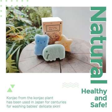 myHomeBody Konjac Baby Sponge for Bathing, Cute Shapes Natural Kids Bath Sponges for Infants, Toddler Bath Time, Natural and Safe Plant-Based Konjac Baby Bath Toys, 3pc. Set: Elephant, Bear & Star