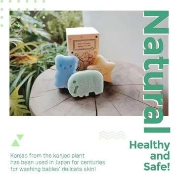 myHomeBody Konjac Baby Sponge for Bathing, Cute Shapes Natural Kids Bath Sponges for Infants, Toddler Bath Time, Natural and Safe Plant-Based Konjac Baby Bath Toys, 3pc. Set: Elephant, Bear & Star