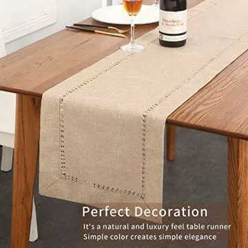Tosewever Decorative Hemstitch Linen Table Runner Farmhouse Style Tabletop Collection Handcrafted Table Runners for Everyday Dining Wedding Party Holiday Home Decor (14 x 72 Inches, Light Coffee)