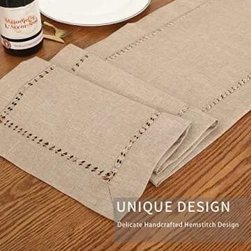 Tosewever Decorative Hemstitch Linen Table Runner Farmhouse Style Tabletop Collection Handcrafted Table Runners for Everyday Dining Wedding Party Holiday Home Decor (14 x 72 Inches, Light Coffee)