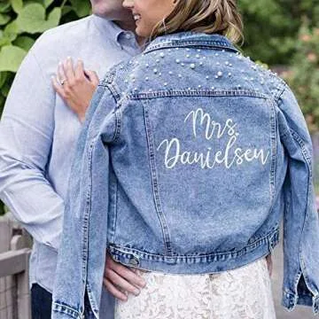 Custom Denim Jacket with Pearls for Future Mrs. Bridal Style