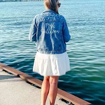 Custom Denim Jacket with Pearls for Future Mrs. Bridal Style