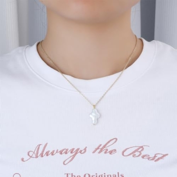 Dckazz Baroque Pearl Cross Necklace Elegant Gold Pendant