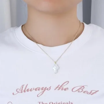 Dckazz Baroque Pearl Cross Necklace Elegant Gold Pendant