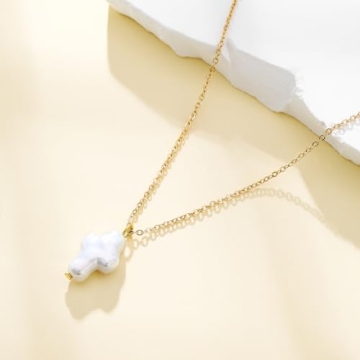 Dckazz Baroque Pearl Cross Necklace Elegant Gold Pendant