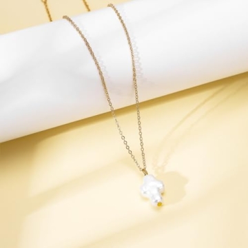 Dckazz Baroque Pearl Cross Necklace Elegant Gold Pendant