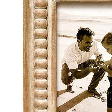 MACVAD Rustic Distressed 3 Photos Folding Picture Frame Collage with Decorative Wood Beads, 3 Picture Frames 4x6 for Table or Wall Hanging, Farmhouse Gift Idea for Family and Friends