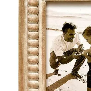 MACVAD Rustic Distressed 3 Photos Folding Picture Frame Collage with Decorative Wood Beads, 3 Picture Frames 4x6 for Table or Wall Hanging, Farmhouse Gift Idea for Family and Friends