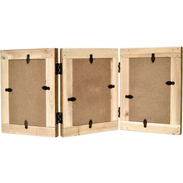 MACVAD Rustic Distressed 3 Photos Folding Picture Frame Collage with Decorative Wood Beads, 3 Picture Frames 4x6 for Table or Wall Hanging, Farmhouse Gift Idea for Family and Friends