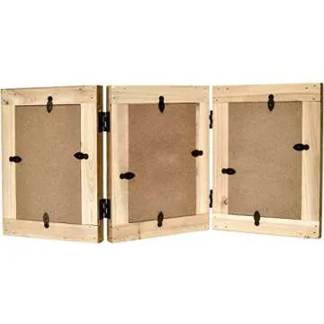 MACVAD Rustic Distressed 3 Photos Folding Picture Frame Collage with Decorative Wood Beads, 3 Picture Frames 4x6 for Table or Wall Hanging, Farmhouse Gift Idea for Family and Friends