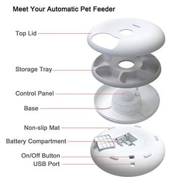 Smart 6-Meals Automatic Cat Feeder, Programmable & USB Power