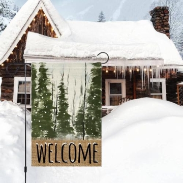 Winter Garden Flag 12x18 Inch Double Sided Burlap for Outside Snowflakes Christmas Trees Small Welcome Holiday Yard Outdoor Decorative Flags
