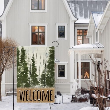 Winter Garden Flag 12x18 Inch Double Sided Burlap for Outside Snowflakes Christmas Trees Small Welcome Holiday Yard Outdoor Decorative Flags