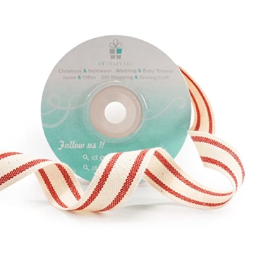 Ivory Cotton Red Stripes Ribbon for DIY Crafts and Gifts