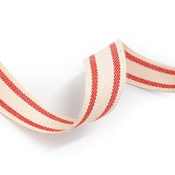 Ivory Cotton Red Stripes Ribbon for DIY Crafts and Gifts