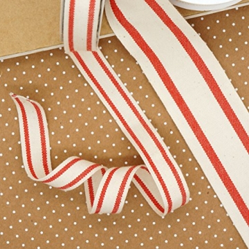Ivory Cotton Red Stripes Ribbon for DIY Crafts and Gifts