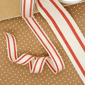 Ivory Cotton Red Stripes Ribbon for DIY Crafts and Gifts