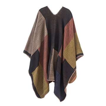Urban CoCo Women's Color Block Shawl Wrap Open Front Poncho Cape (Series 1-khaki)