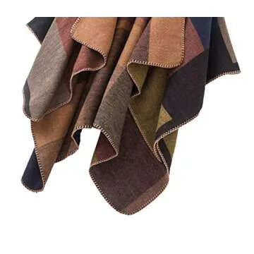 Urban CoCo Women's Color Block Shawl Wrap Open Front Poncho Cape (Series 1-khaki)