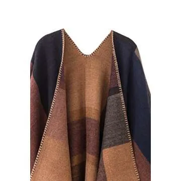 Urban CoCo Women's Color Block Shawl Wrap Open Front Poncho Cape (Series 1-khaki)