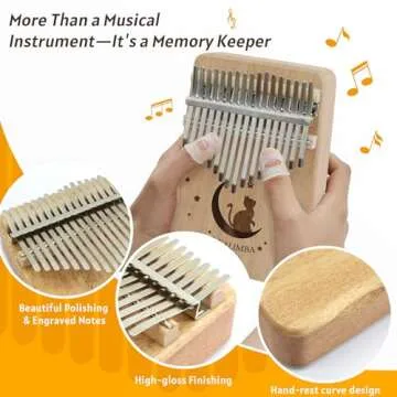 Kalimba Thumb Piano 17 Key - Portable Finger Piano with Tuning Hammer & Study Guide, Premium Wood, U...