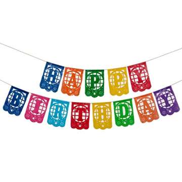 Paper Full of Wishes I Plastic Mexican Papel Picado Banner I Happy Birthday I Multi-Color Small Letr...