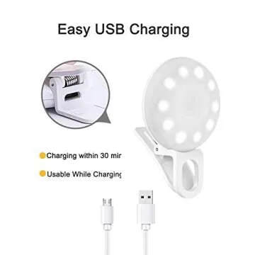 Mini Ring Light, Upgraded Sansent Small Clip On Ring Light, Portable LED Light for Phone, 4 Color Lighting Modes and Adjustable Brightness Selfie Light, Tool for Tiktok Stuff, Photos (White)