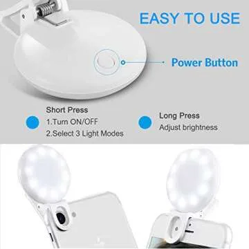 Mini Ring Light, Upgraded Sansent Small Clip On Ring Light, Portable LED Light for Phone, 4 Color Lighting Modes and Adjustable Brightness Selfie Light, Tool for Tiktok Stuff, Photos (White)