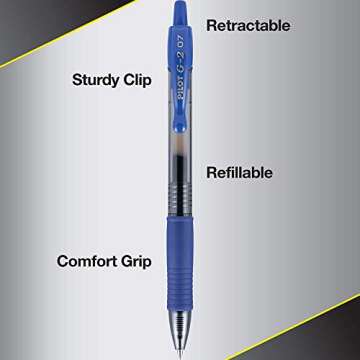 Pilot G2 Pens 0.7 mm - 10 Pack of 5 Blue and 5 Black Pens Ballpoint Fine Point, Refillable & Retractable