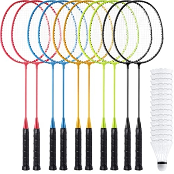 Woanger 10 Packs Badminton Rackets Set with 15 Badminton Shuttlecocks for Family Fun and Outdoor Gam...