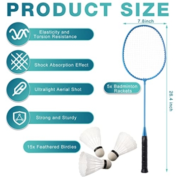 Woanger Badminton Rackets Set with 15 Shuttlecocks for Outdoor Fun