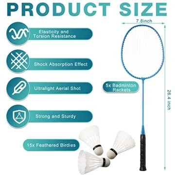 Woanger Badminton Rackets Set with 15 Shuttlecocks for Outdoor Fun