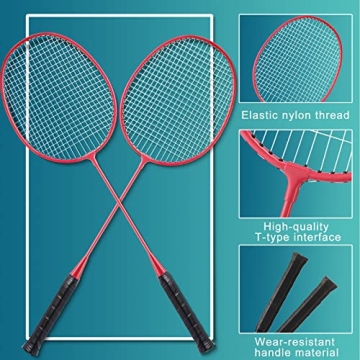 Woanger Badminton Rackets Set with 15 Shuttlecocks for Outdoor Fun