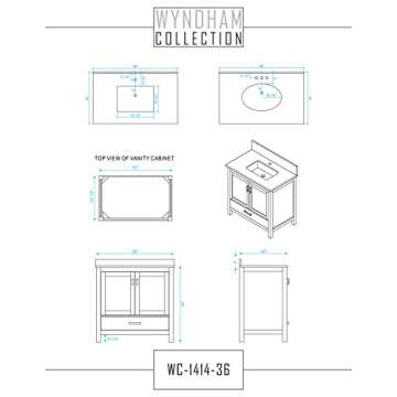 Wyndham Collection Sheffield 36 inch Single Bathroom Vanity in White, White Carrara Marble Counterto...