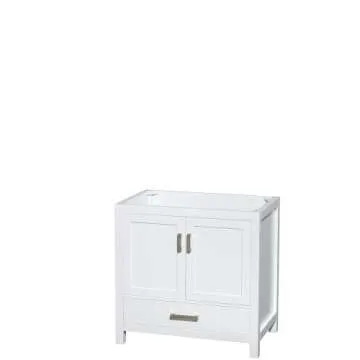 Wyndham Collection Sheffield 36 inch Single Bathroom Vanity in White, White Carrara Marble Countertop, Undermount Square Sink, and No Mirror