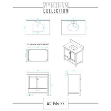 Wyndham Collection Sheffield 36 inch Single Bathroom Vanity in White, White Carrara Marble Countertop, Undermount Square Sink, and No Mirror