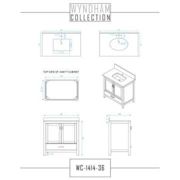Wyndham Collection Sheffield 36 inch Single Bathroom Vanity in White, White Carrara Marble Countertop, Undermount Square Sink, and No Mirror