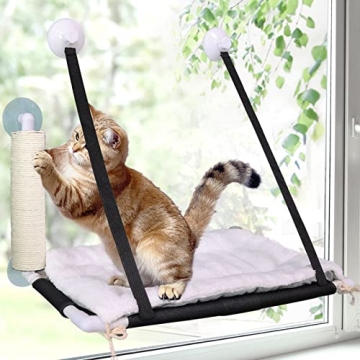 ZALALOVA Cat Window Perch with Sisal, Cat Hammock Window Seat w/Free Fleece Blanket 2023 Latest Scre...